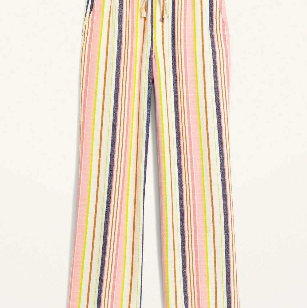High Waisted Dobby Stripe Linen Wide-Leg Pants